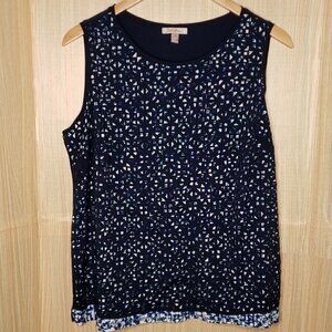 Roz & Ali Plus Navy Sleeveless Top With Lazer Cuts